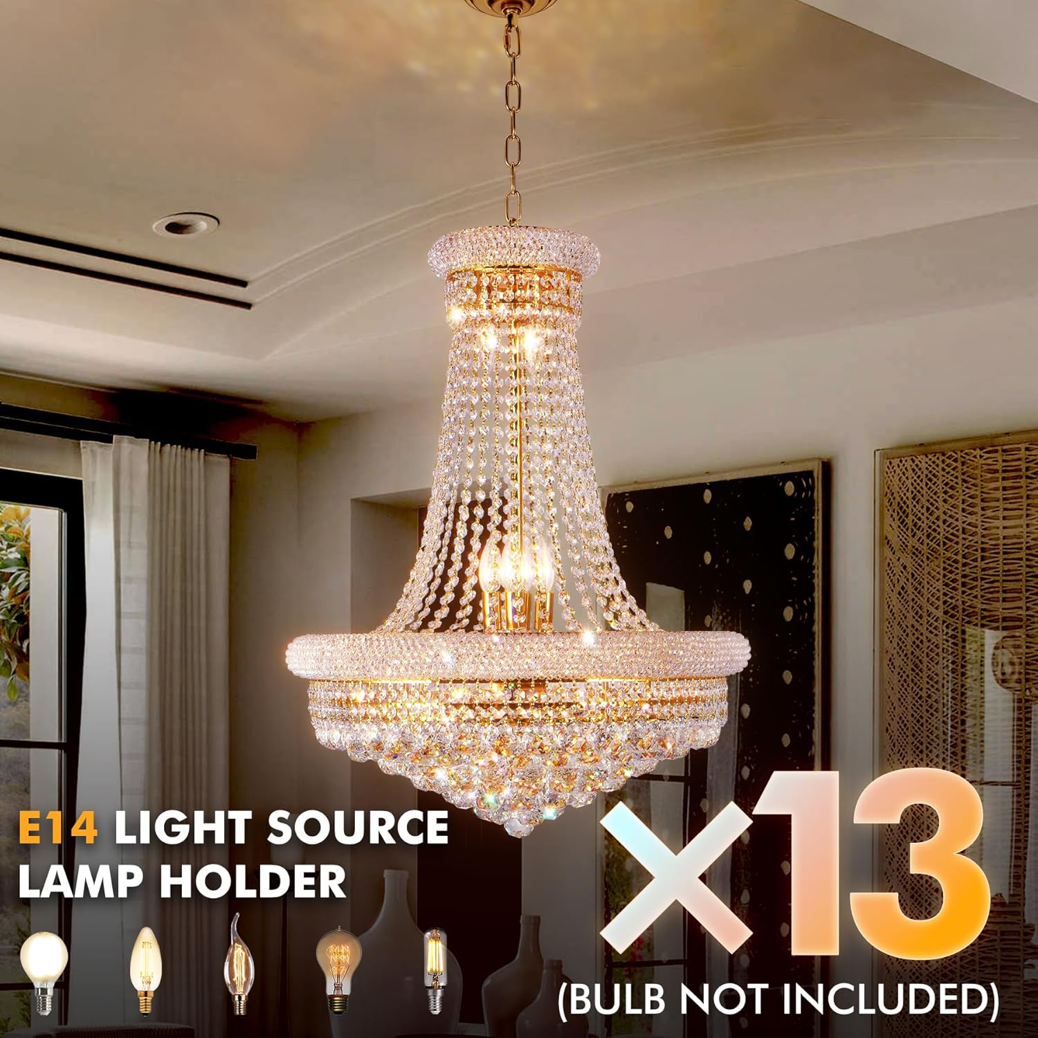 EFPERFECT 13 Light Gold Crystal Chandelier French Empire Style with K9 Crystals for Rooms - Image 2