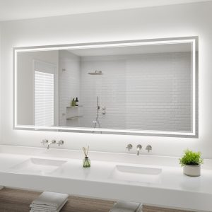 ES-DIY EIRA LED Bathroom Mirror 84-in x 40-in Polished Frameless Rectangle Dimmable LED Lighted Fog Free Bathroom Vanity Mirror ( White )