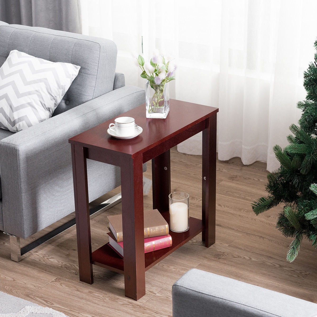 Boyel Living 2 Tier Brown Modern Compact End Table with Storage Shelf - Image 2