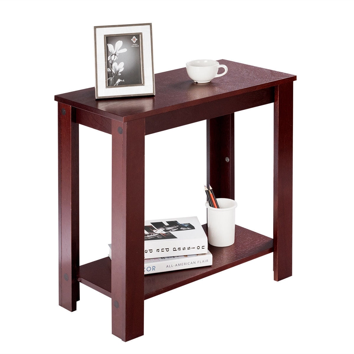 Boyel Living 2 Tier Brown Modern Compact End Table with Storage Shelf