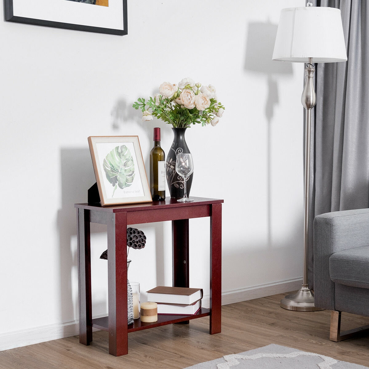 Boyel Living 2 Tier Brown Modern Compact End Table with Storage Shelf - Image 6