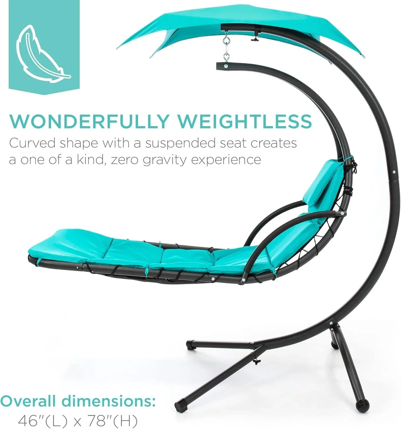 Best Choice Products Outdoor Hanging Curved Steel Chaise Lounge Chair Swing w/Built-in Pillow and Removable Canopy - Charcoal Gray - Image 110