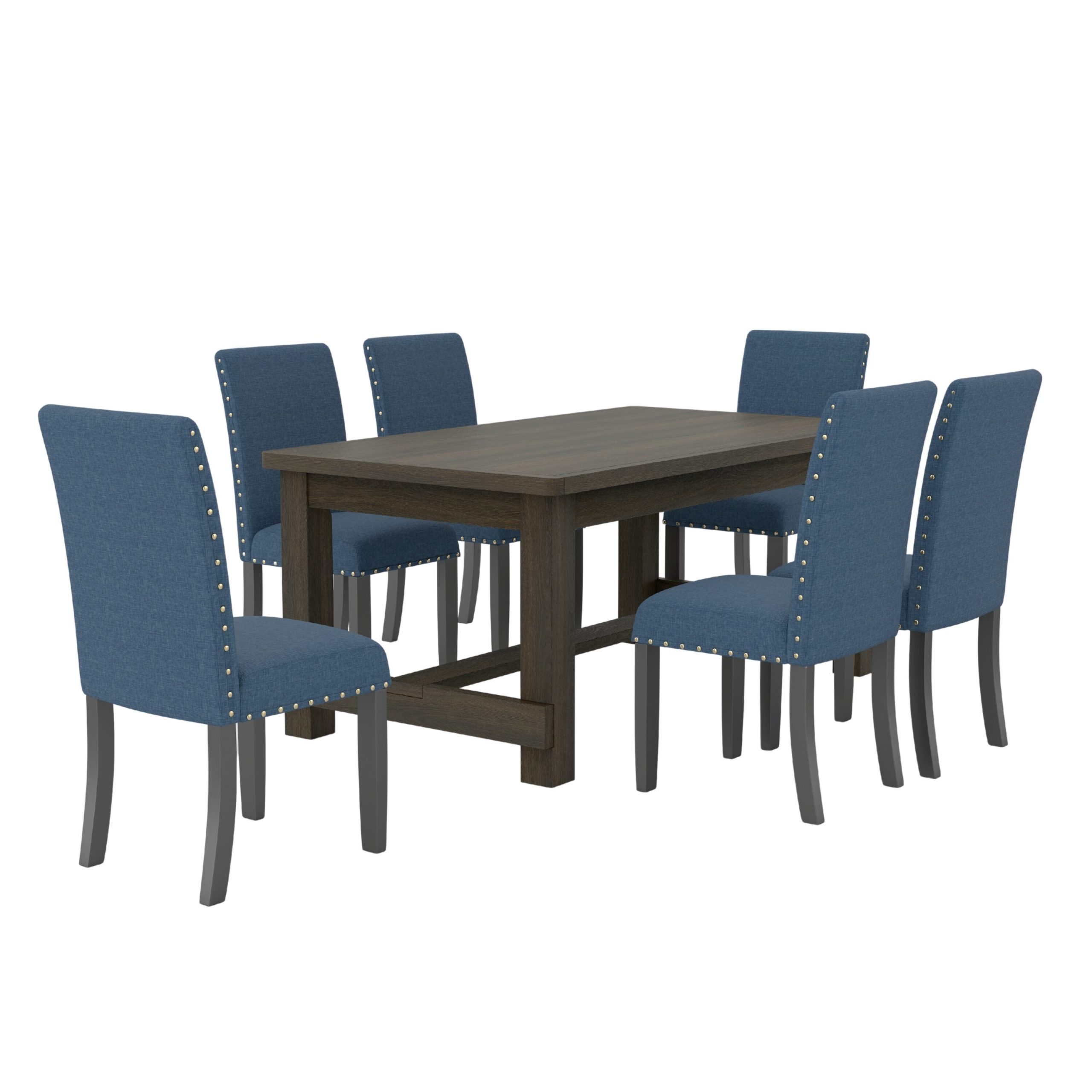 Roundhill Furniture Muzzi Blue Contemporary/Modern Dining Room Set with Rectangular Table ( Seats 6 )