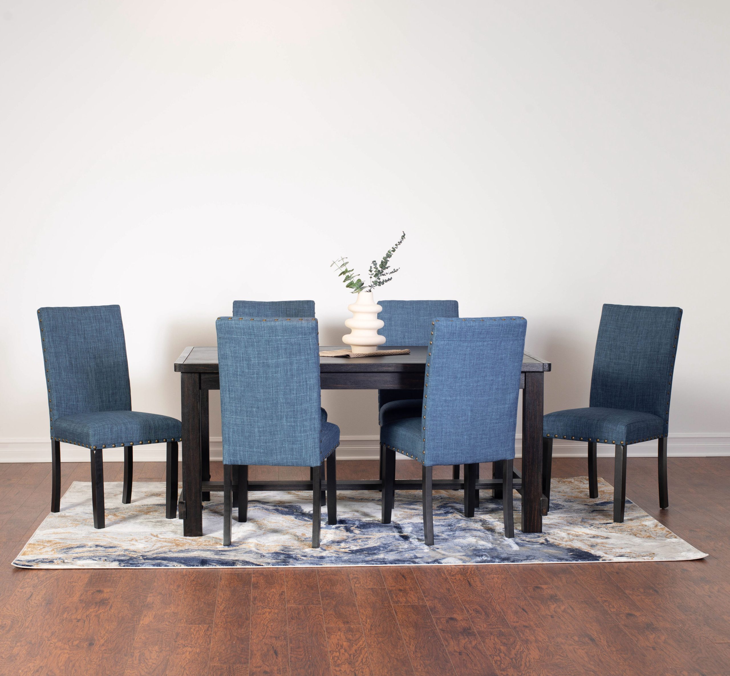 Roundhill Furniture Muzzi Blue Contemporary/Modern Dining Room Set with Rectangular Table ( Seats 6 ) - Image 2