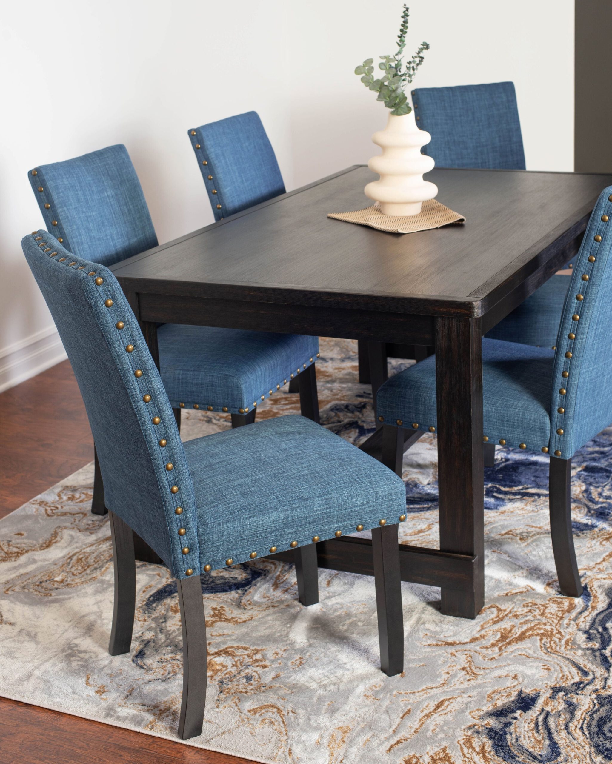 Roundhill Furniture Muzzi Blue Contemporary/Modern Dining Room Set with Rectangular Table ( Seats 6 ) - Image 4
