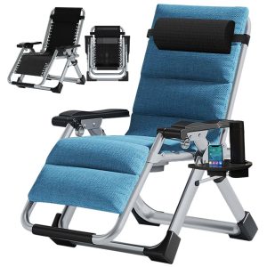 DOCRED Adjustable Zero Gravity Chair Premium Outdoor Lawn Folding Reclining Lounge Chair with Removable Cushion Headrest and Tray Blue