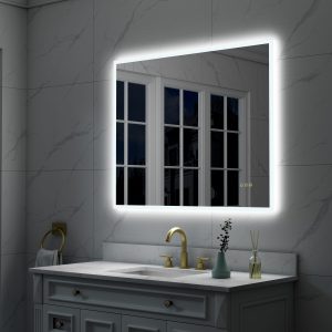 Forclover Acrylic-Illuminated LED 40-in x 32-in Polished Frameless Rectangle Dimmable LED Lighted Fog Free Bathroom Vanity Mirror ( White )