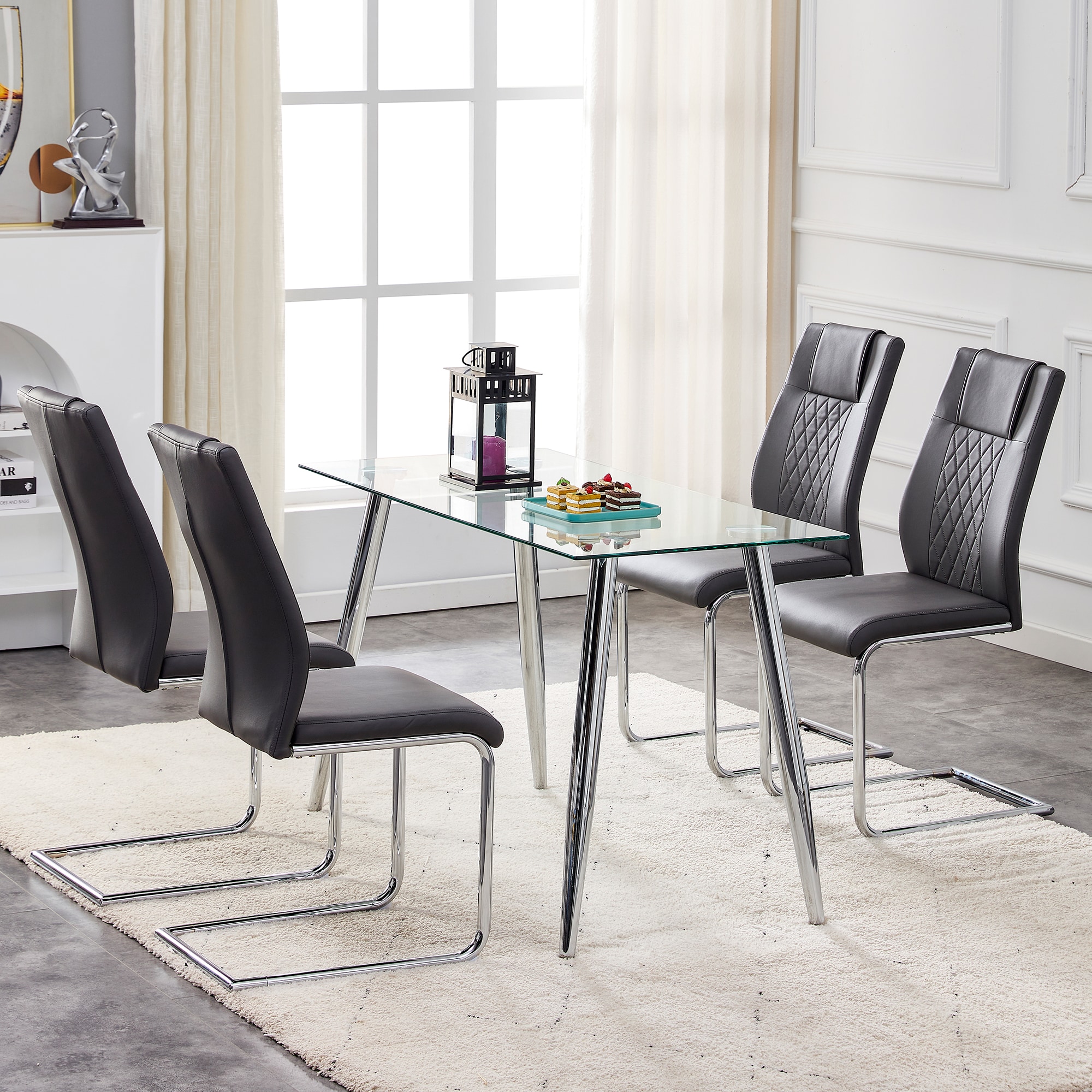LOVMOR Modern Dining Chairs with Faux Leather Padded Seat Dining Living Room Chairs Upholstered Chair with Metal Legs Design for Kitchen Living Bedroom Dining Room Side Chairs Set of 6 - Image 4