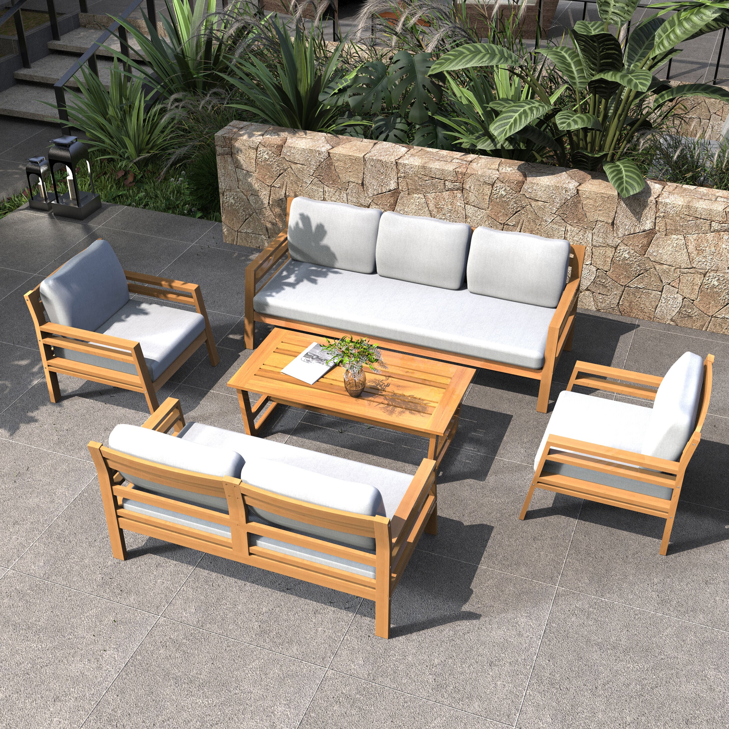 Moda Furnishings Belle 5 -Piece Beige Patio Conversation Set