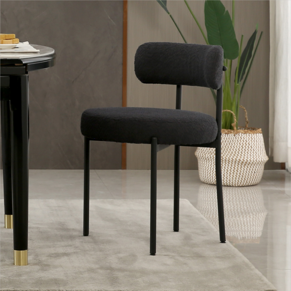 DYHOME Kitchen Chairs Modern Dining Chairs Set of 2 Kitchen Dining Room Chairs Boucle Upholstered Dining Chair Black - Image 7
