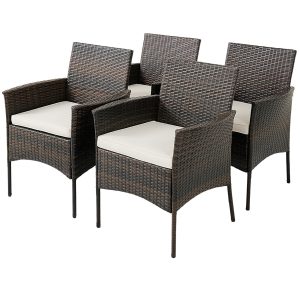 Tangkula Patio Dining Chairs Set of 4, Patiojoy Outdoor PE Weather Resistant Heavy Duty Wicker Chairs