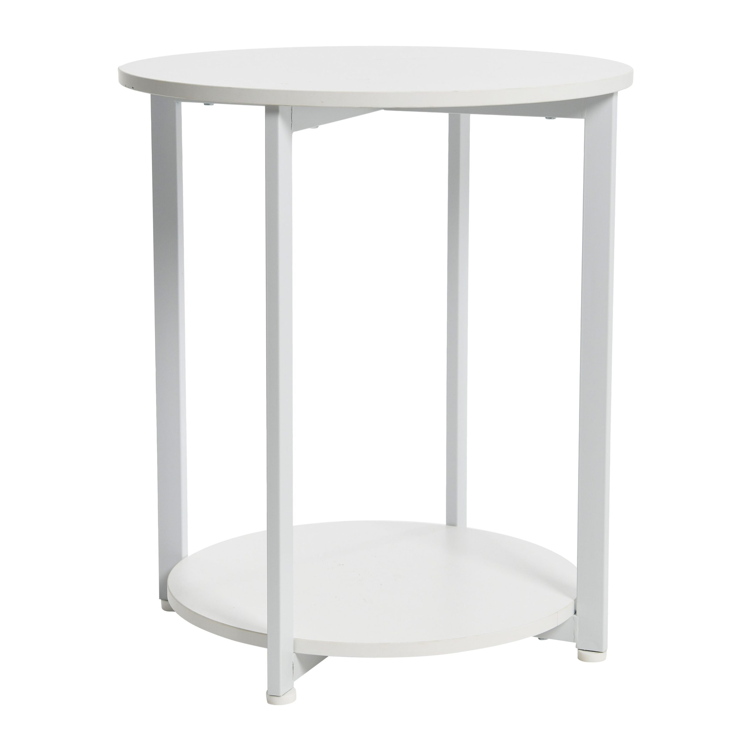Household Essentials Jamestown Round Side End Table with Storage Shelf Scandinavian White and White Metal - Image 3