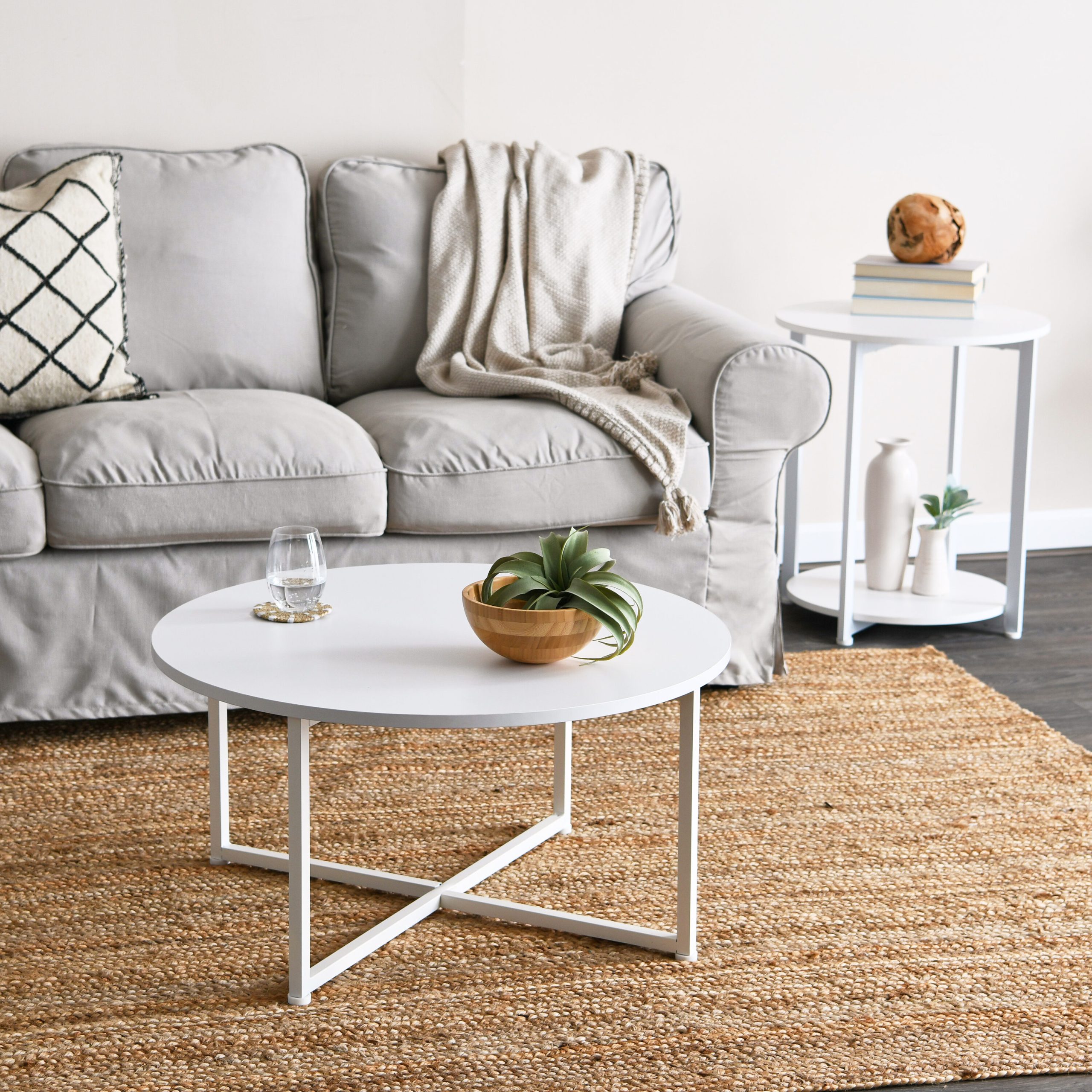 Household Essentials Jamestown Round Side End Table with Storage Shelf Scandinavian White and White Metal - Image 2