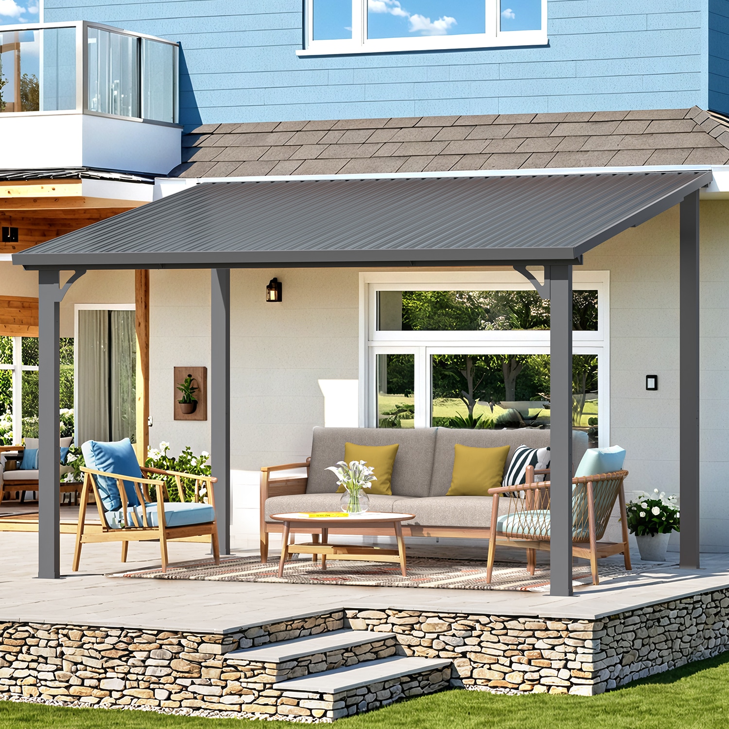 AECOJOY 12'x8' Pergola Hardtop Outdoor Gazebo