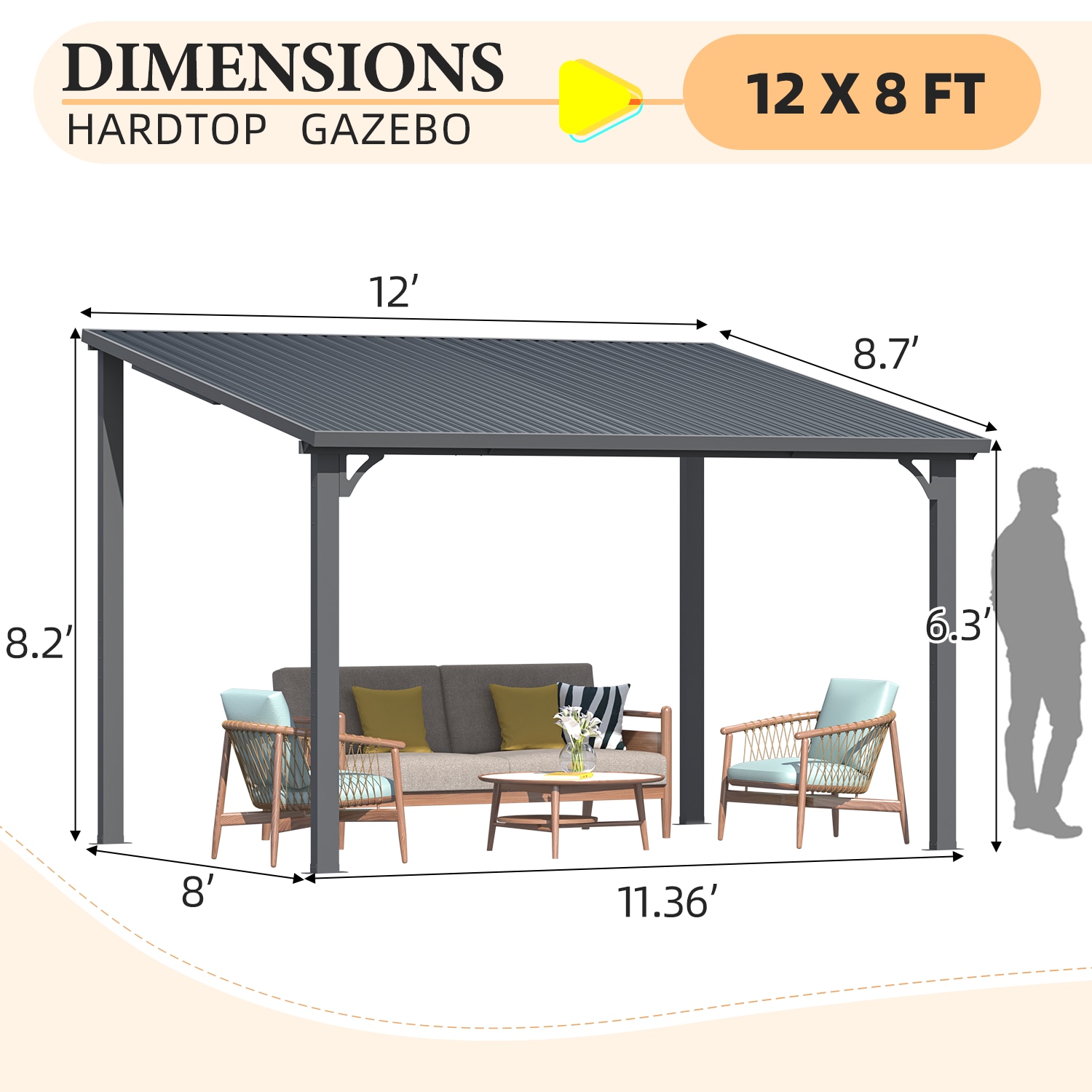 AECOJOY 12'x8' Pergola Hardtop Outdoor Gazebo - Image 2