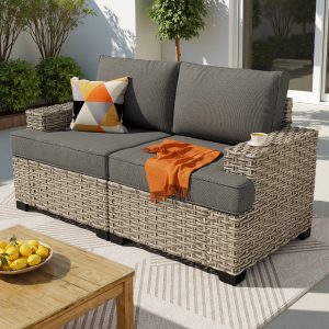 Pouuin 2 -Piece Wicker Black Patio Conversation Set