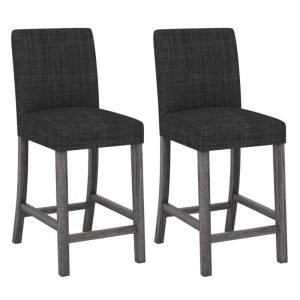 Fenbeli Set of 2 Upholstered Counter Height Bar Stools with Linen Fabric Solid Wood Frame and Footrest for Kitchen Island
