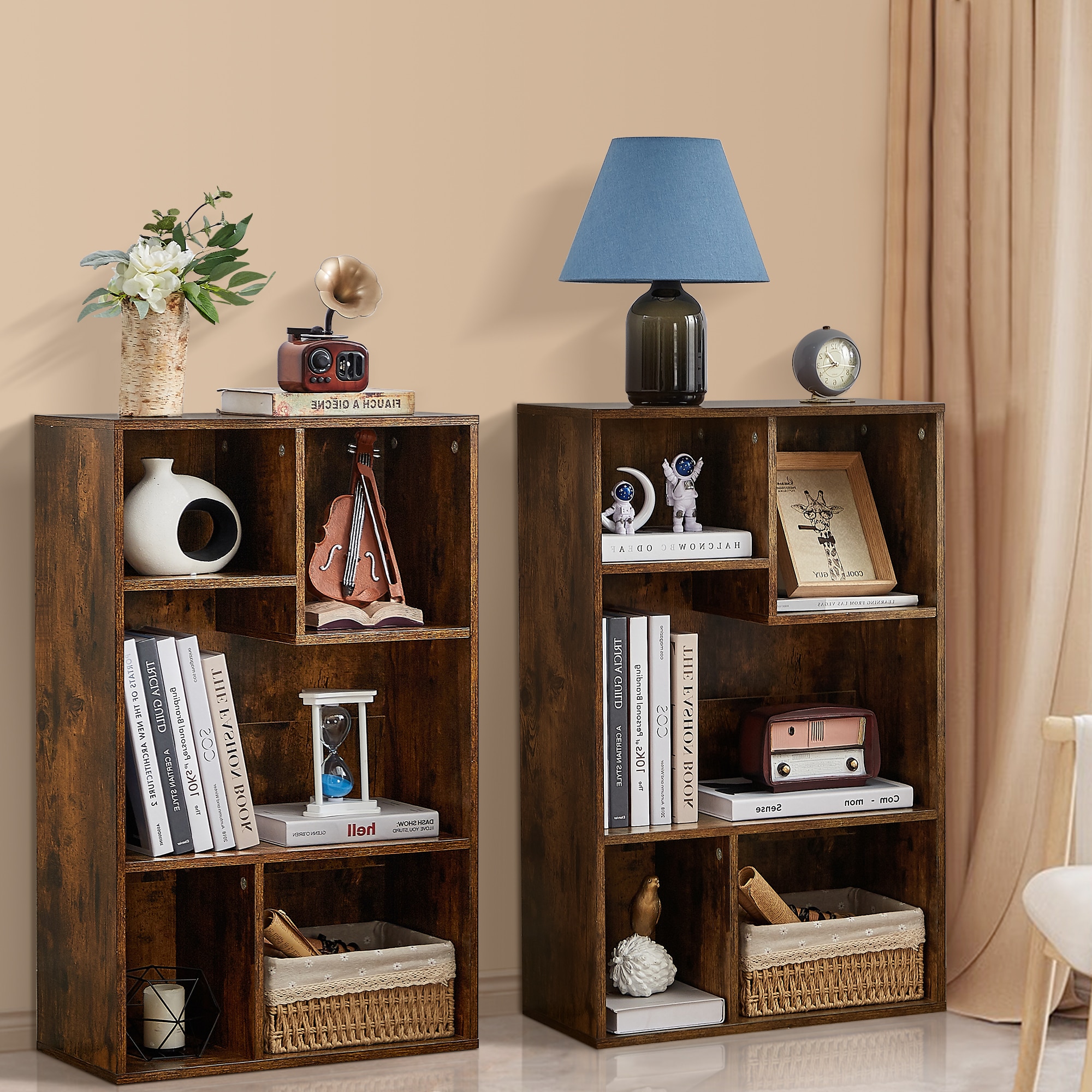 Vecelo 5 Cube Modern Bookcases 3 Tier Bookshelves High Cubby Storage Organizer Vertical or Horizontal Use Available - Image 6