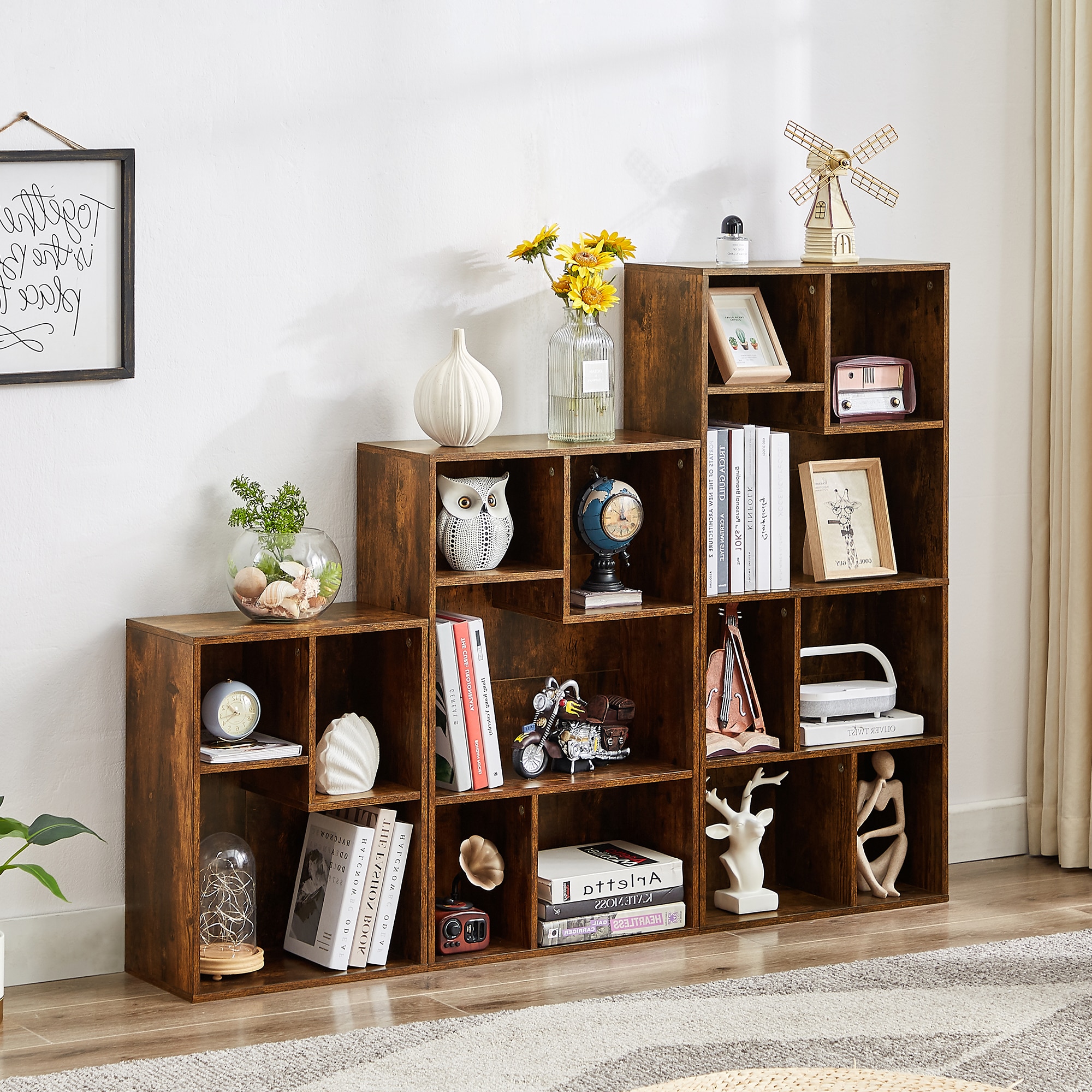 Vecelo 5 Cube Modern Bookcases 3 Tier Bookshelves High Cubby Storage Organizer Vertical or Horizontal Use Available - Image 9