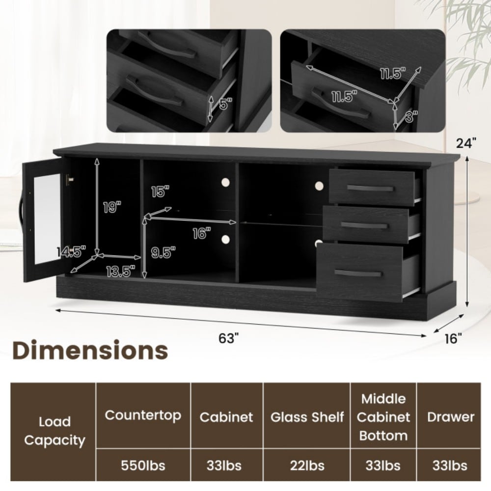 Fenbeli Modern Entertainment Center with Drawers Glass Shelves and Cabinets for TVs up to 73 Inches - Image 3