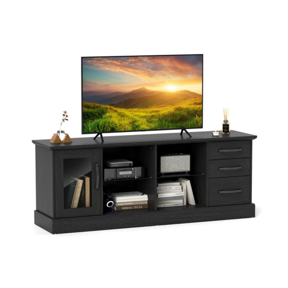 Fenbeli Modern Entertainment Center with Drawers Glass Shelves and Cabinets for TVs up to 73 Inches