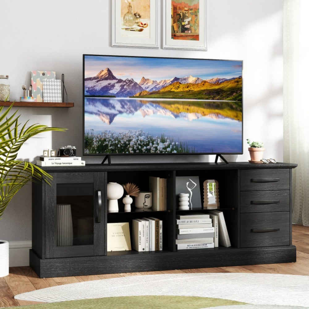 Fenbeli Modern Entertainment Center with Drawers Glass Shelves and Cabinets for TVs up to 73 Inches - Image 2