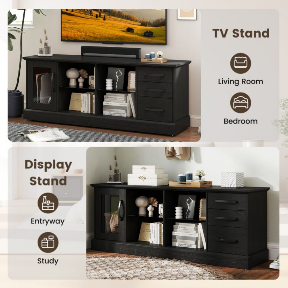 Fenbeli Modern Entertainment Center with Drawers Glass Shelves and Cabinets for TVs up to 73 Inches - Image 9