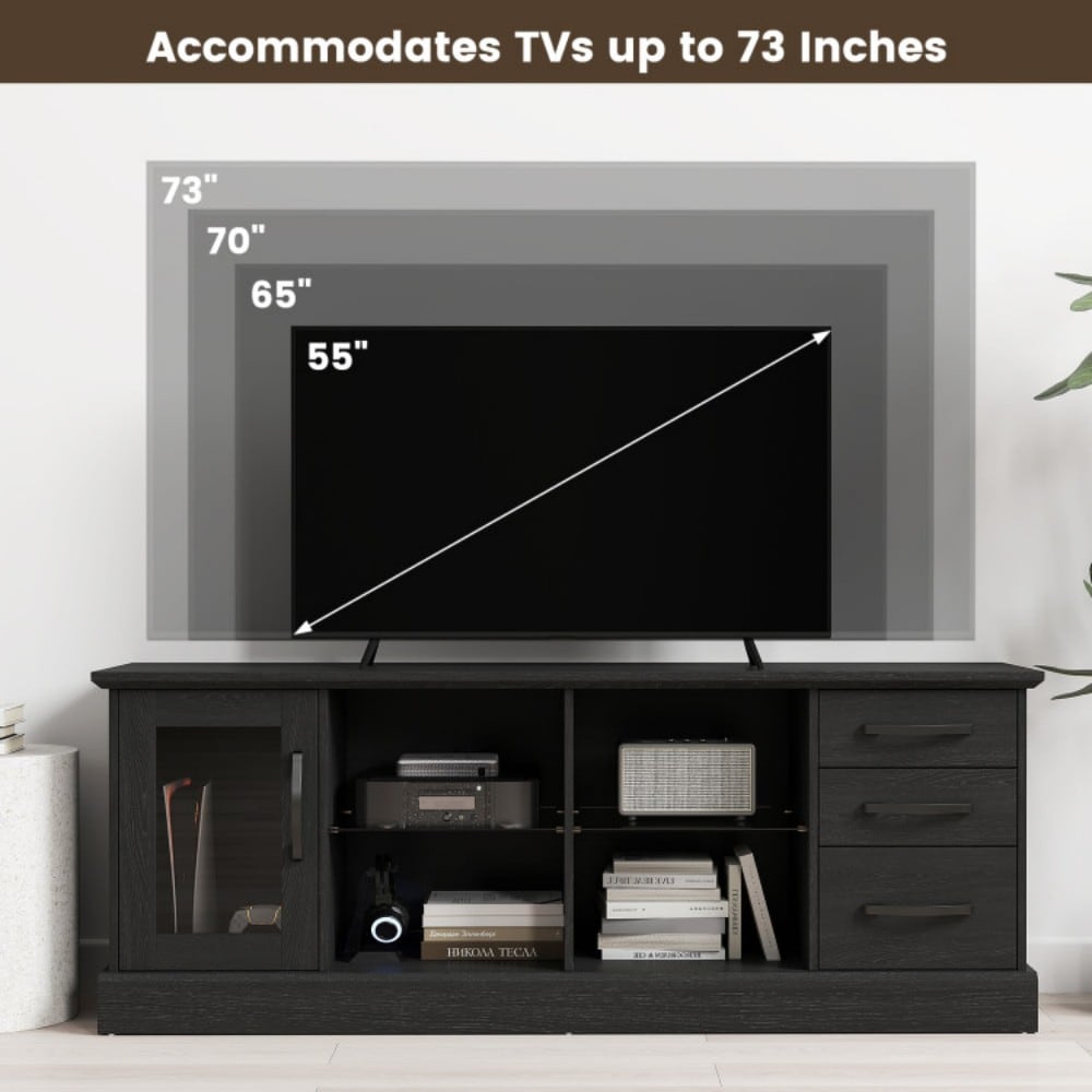 Fenbeli Modern Entertainment Center with Drawers Glass Shelves and Cabinets for TVs up to 73 Inches - Image 6