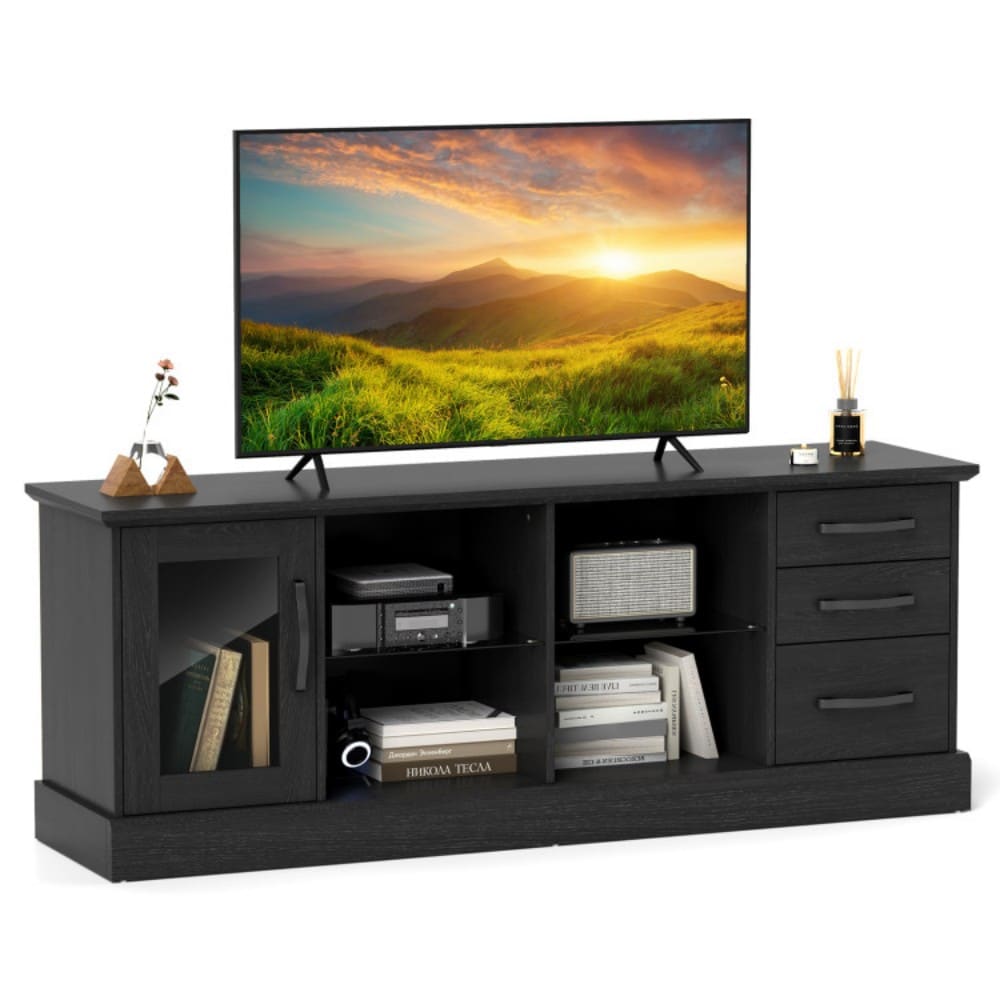 Fenbeli Modern Entertainment Center with Drawers Glass Shelves and Cabinets for TVs up to 73 Inches - Image 5