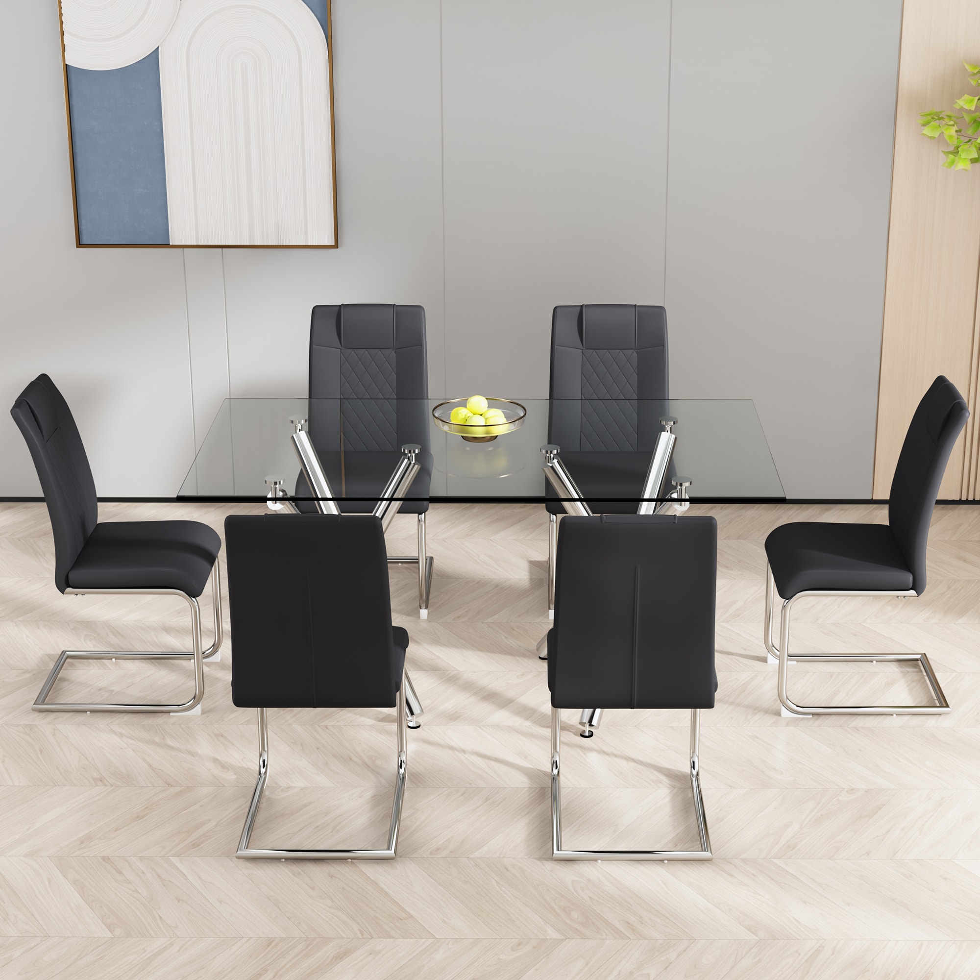LOVMOR Modern Dining Chairs with Faux Leather Padded Seat Dining Living Room Chairs Upholstered Chair with Metal Legs Design for Kitchen Living Bedroom Dining Room Side Chairs Set of 6 - Image 3