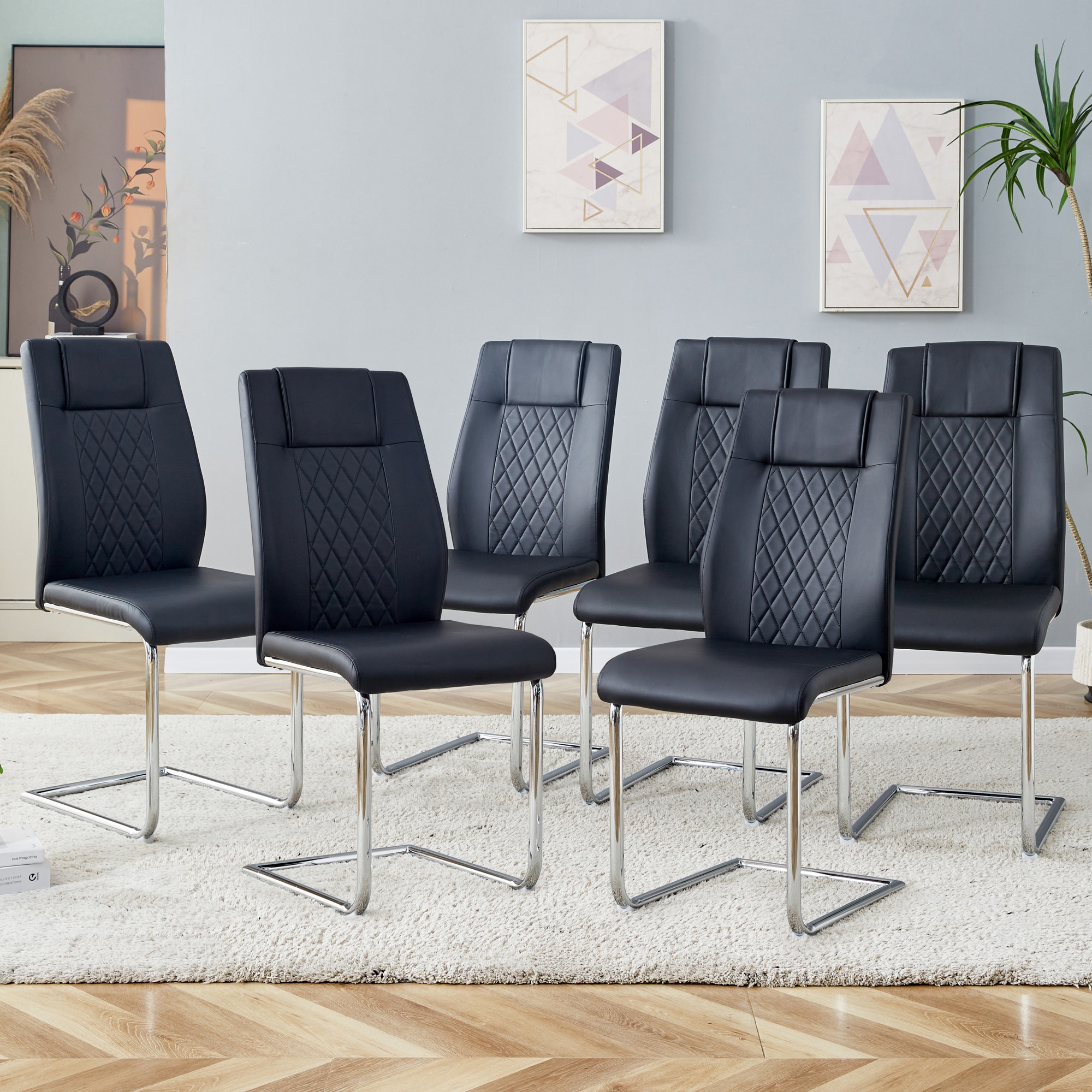 LOVMOR Modern Dining Chairs with Faux Leather Padded Seat Dining Living Room Chairs Upholstered Chair with Metal Legs Design for Kitchen Living Bedroom Dining Room Side Chairs Set of 6