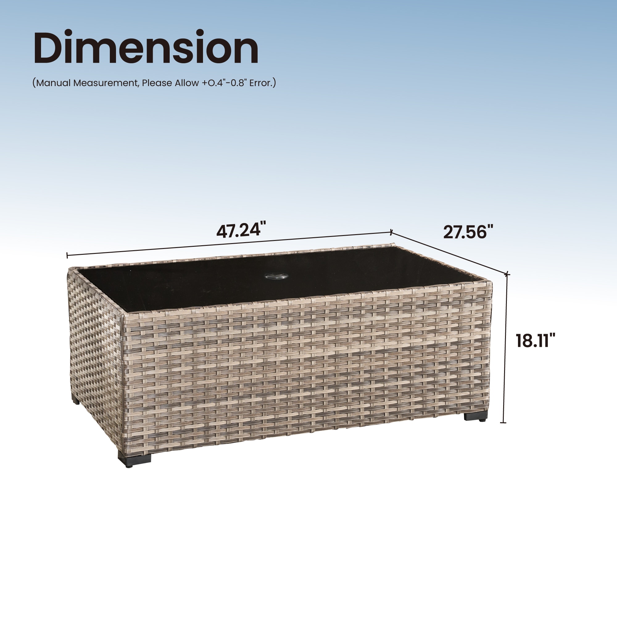 Ovios Rectangle Rattan Outdoor Coffee Table 27.56-in W x 47.24-in L with Umbrella Hole - Image 5