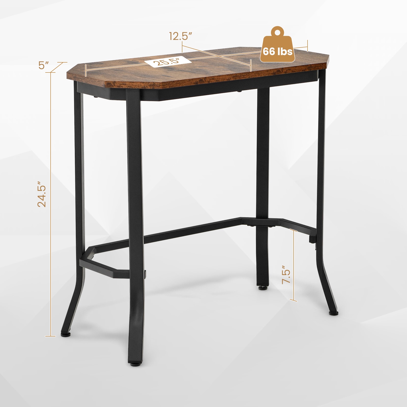 Slickblue Rustic 25.5W x 24.5H Brown Engineered Wood Octagonal Narrow End Table with Stable Steel Frame for Sofa Side or Bedside - Assembly Required - Image 3