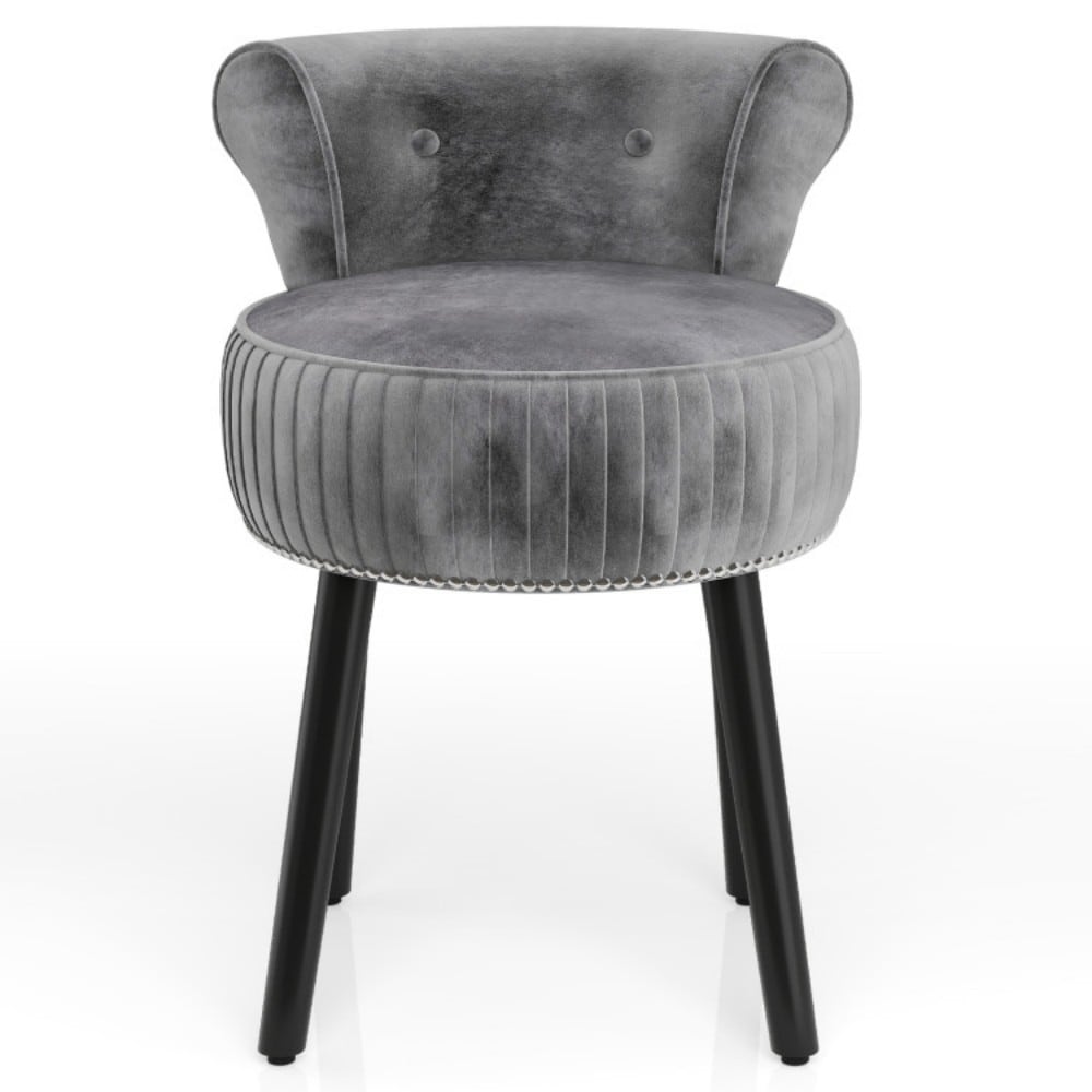 Fenbeli Velvet Vanity Chair with Tufted Low Backrest Solid Wood Legs and Padded Cushion for Bedroom Makeup Desk