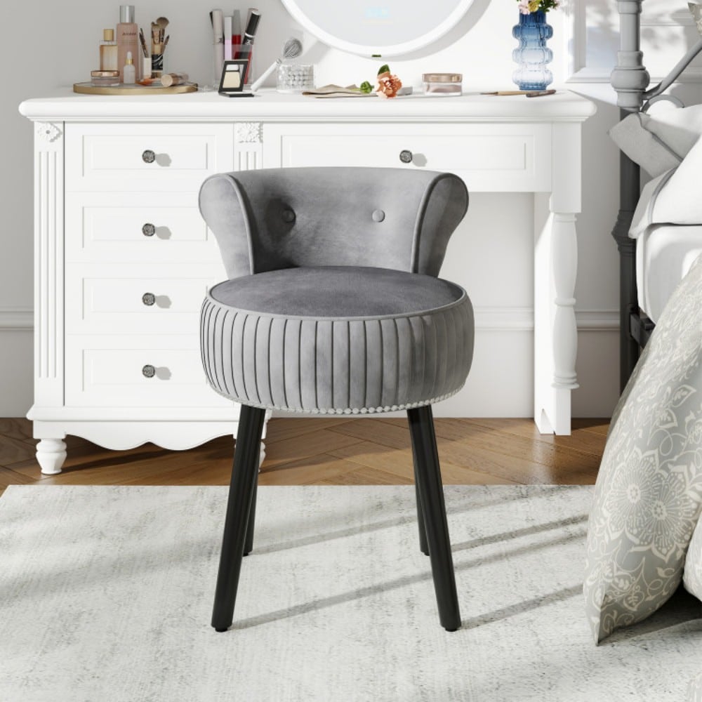 Fenbeli Velvet Vanity Chair with Tufted Low Backrest Solid Wood Legs and Padded Cushion for Bedroom Makeup Desk - Image 6