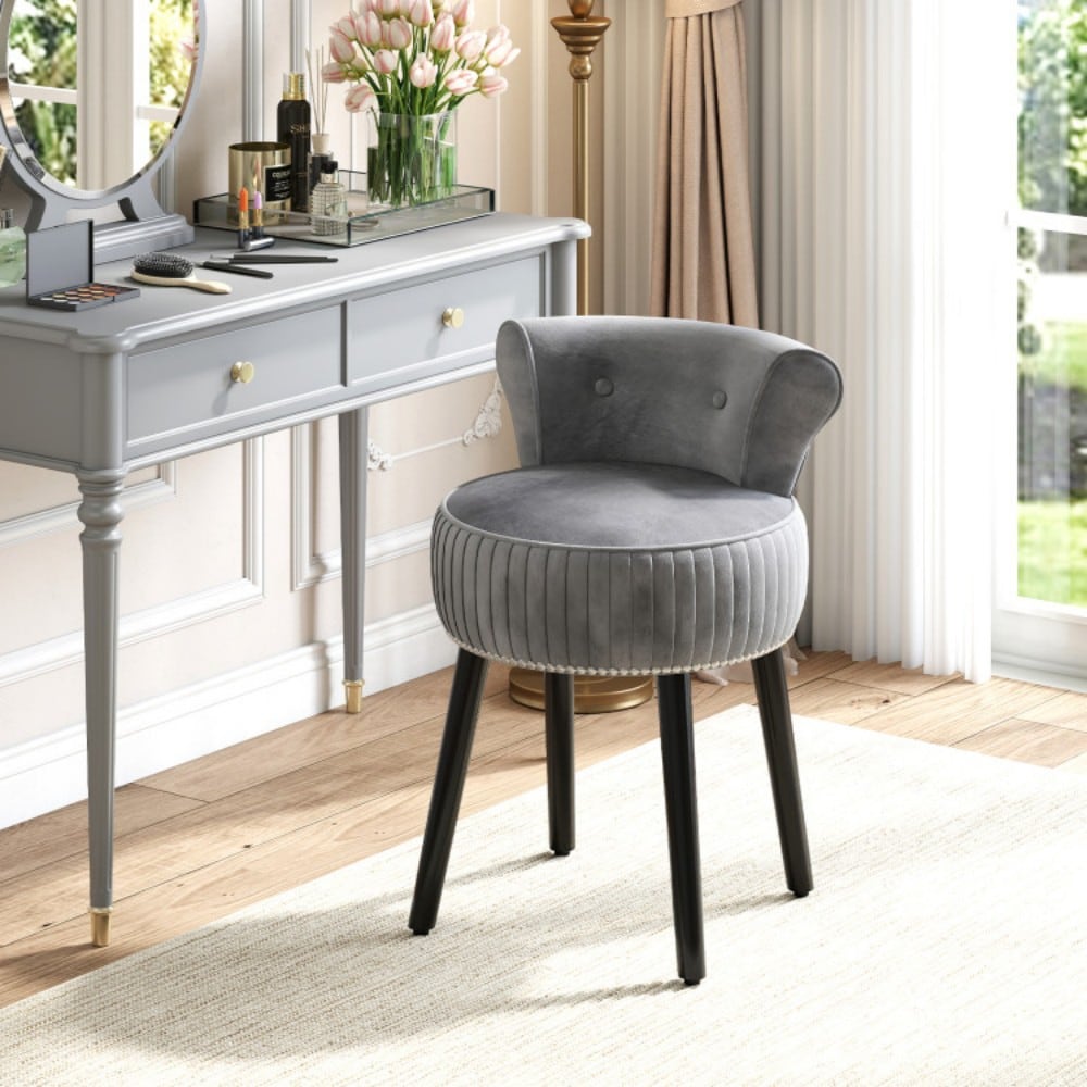 Fenbeli Velvet Vanity Chair with Tufted Low Backrest Solid Wood Legs and Padded Cushion for Bedroom Makeup Desk - Image 4