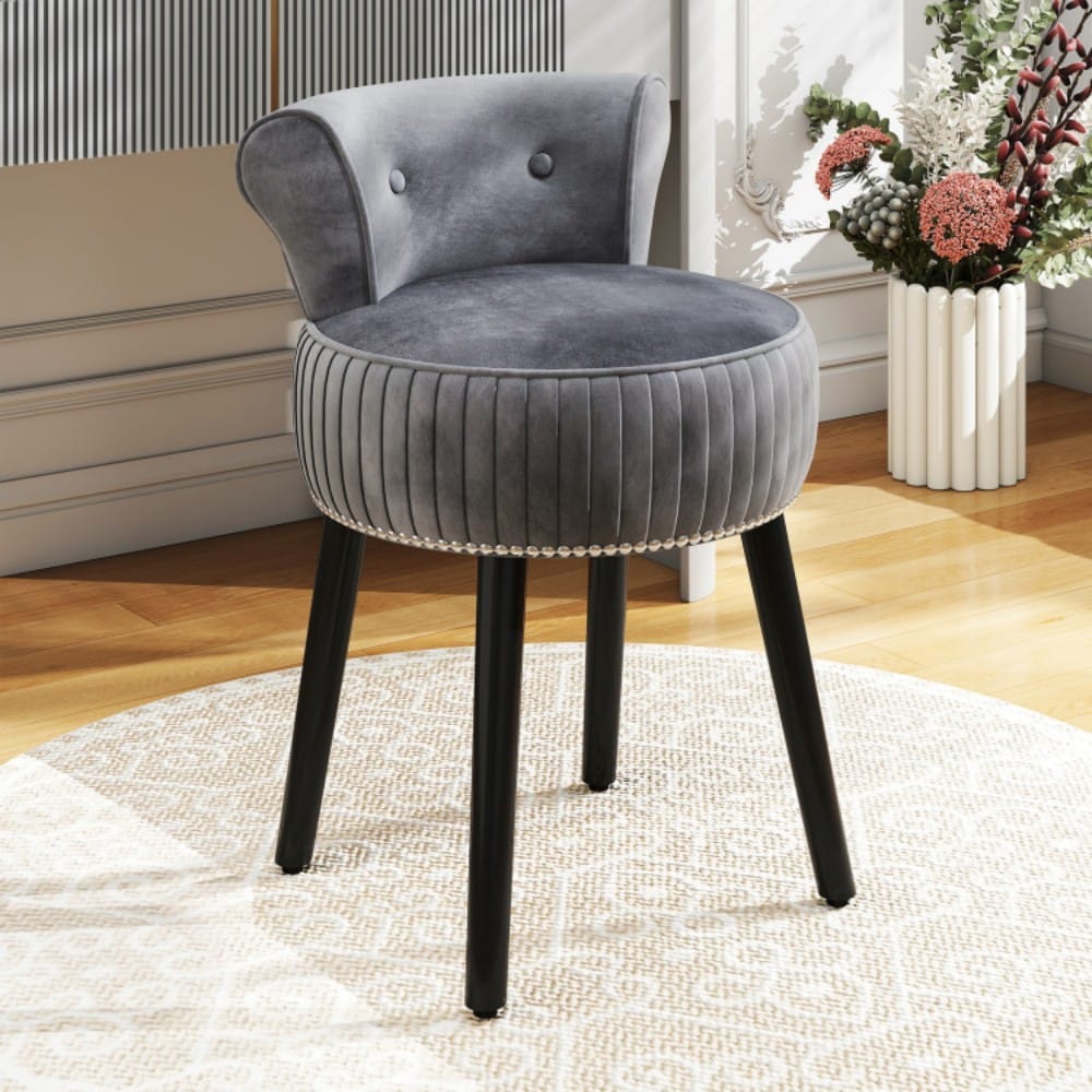 Fenbeli Velvet Vanity Chair with Tufted Low Backrest Solid Wood Legs and Padded Cushion for Bedroom Makeup Desk - Image 2