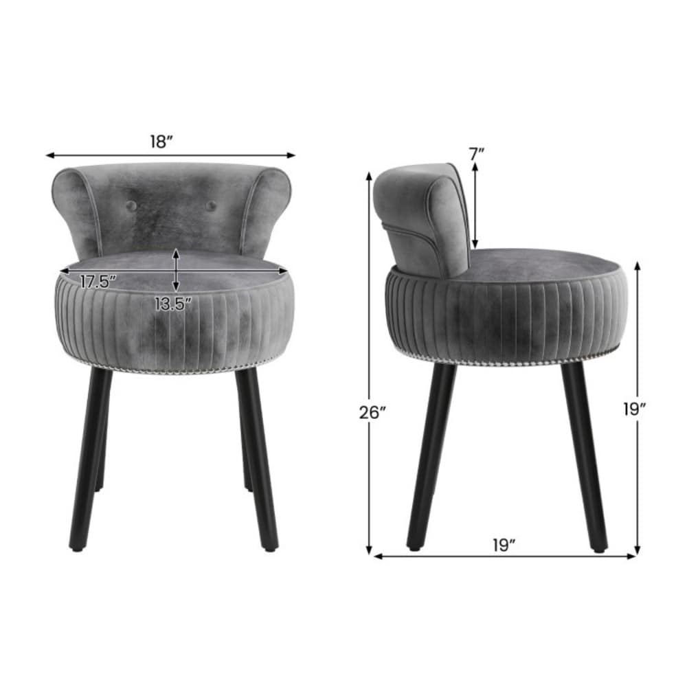 Fenbeli Velvet Vanity Chair with Tufted Low Backrest Solid Wood Legs and Padded Cushion for Bedroom Makeup Desk - Image 3