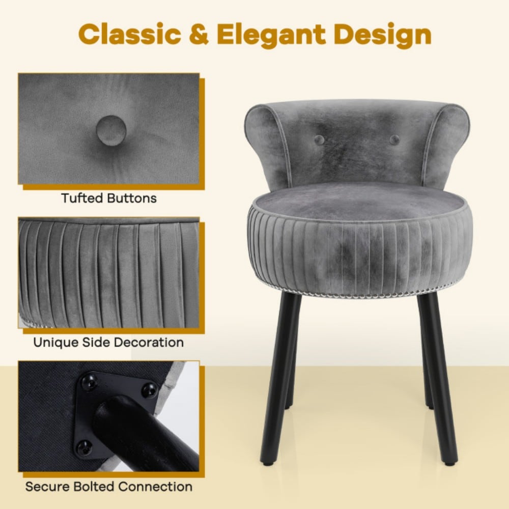 Fenbeli Velvet Vanity Chair with Tufted Low Backrest Solid Wood Legs and Padded Cushion for Bedroom Makeup Desk - Image 7