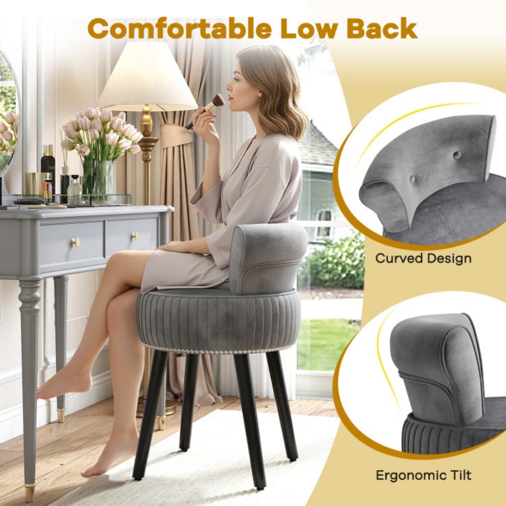 Fenbeli Velvet Vanity Chair with Tufted Low Backrest Solid Wood Legs and Padded Cushion for Bedroom Makeup Desk - Image 9