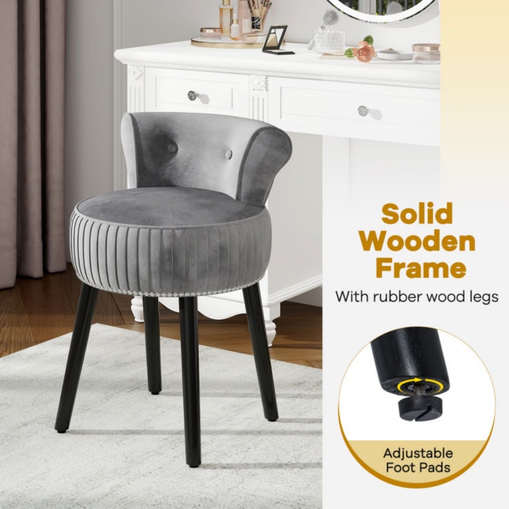 Fenbeli Velvet Vanity Chair with Tufted Low Backrest Solid Wood Legs and Padded Cushion for Bedroom Makeup Desk - Image 10