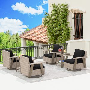 Gardenbee 6 -Piece Rattan Black Patio Conversation Set