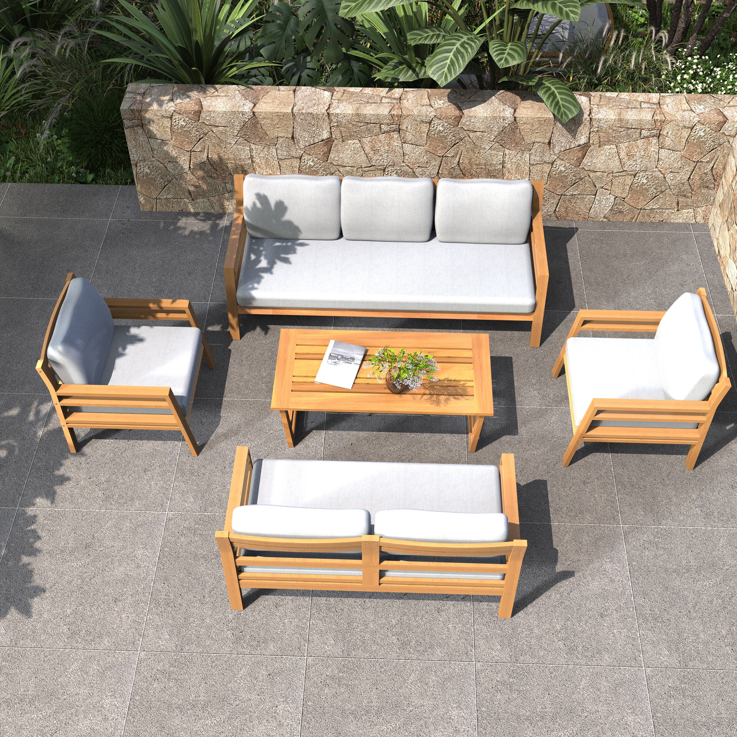 Moda Furnishings Belle 5 -Piece Beige Patio Conversation Set - Image 4