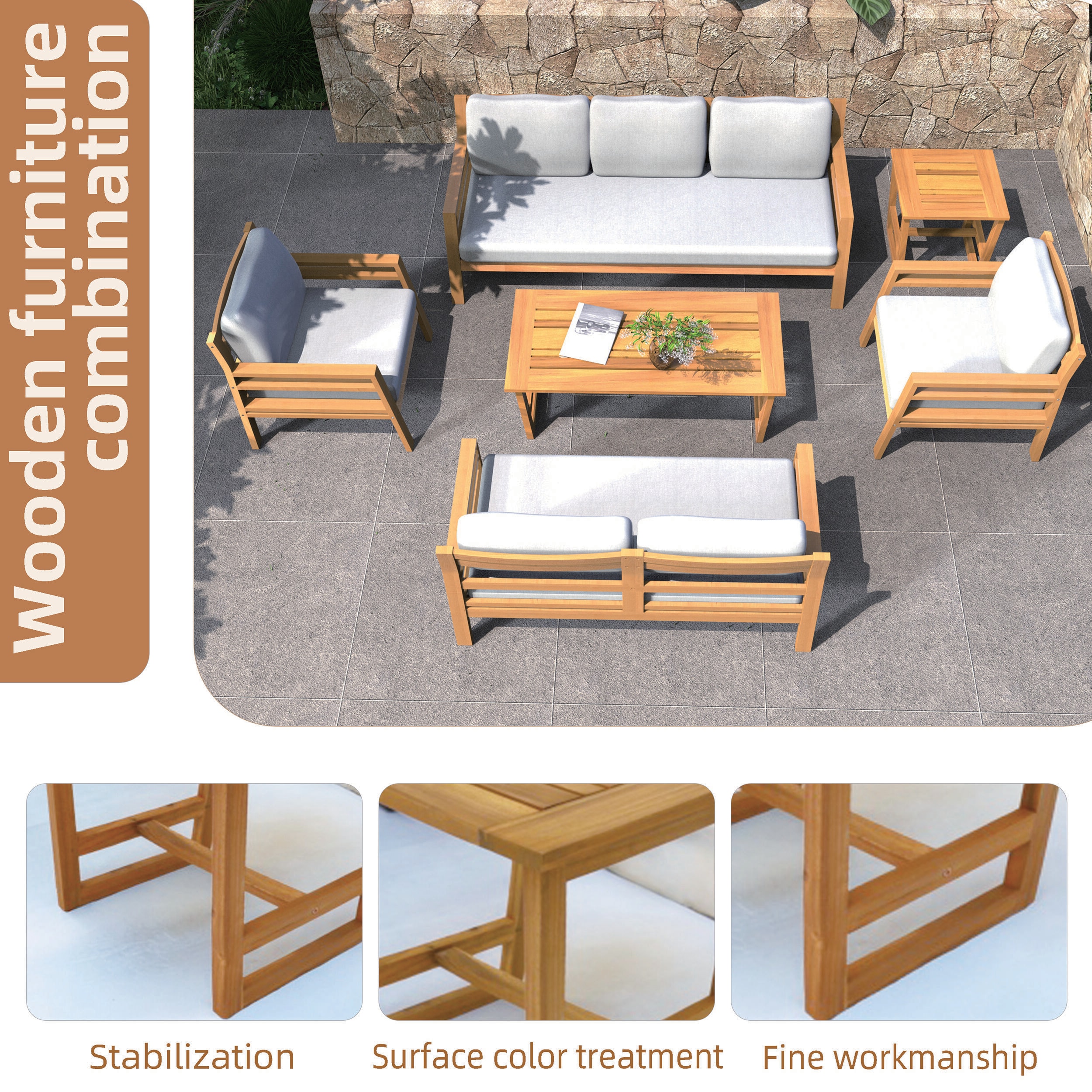 Moda Furnishings Belle 5 -Piece Beige Patio Conversation Set - Image 8