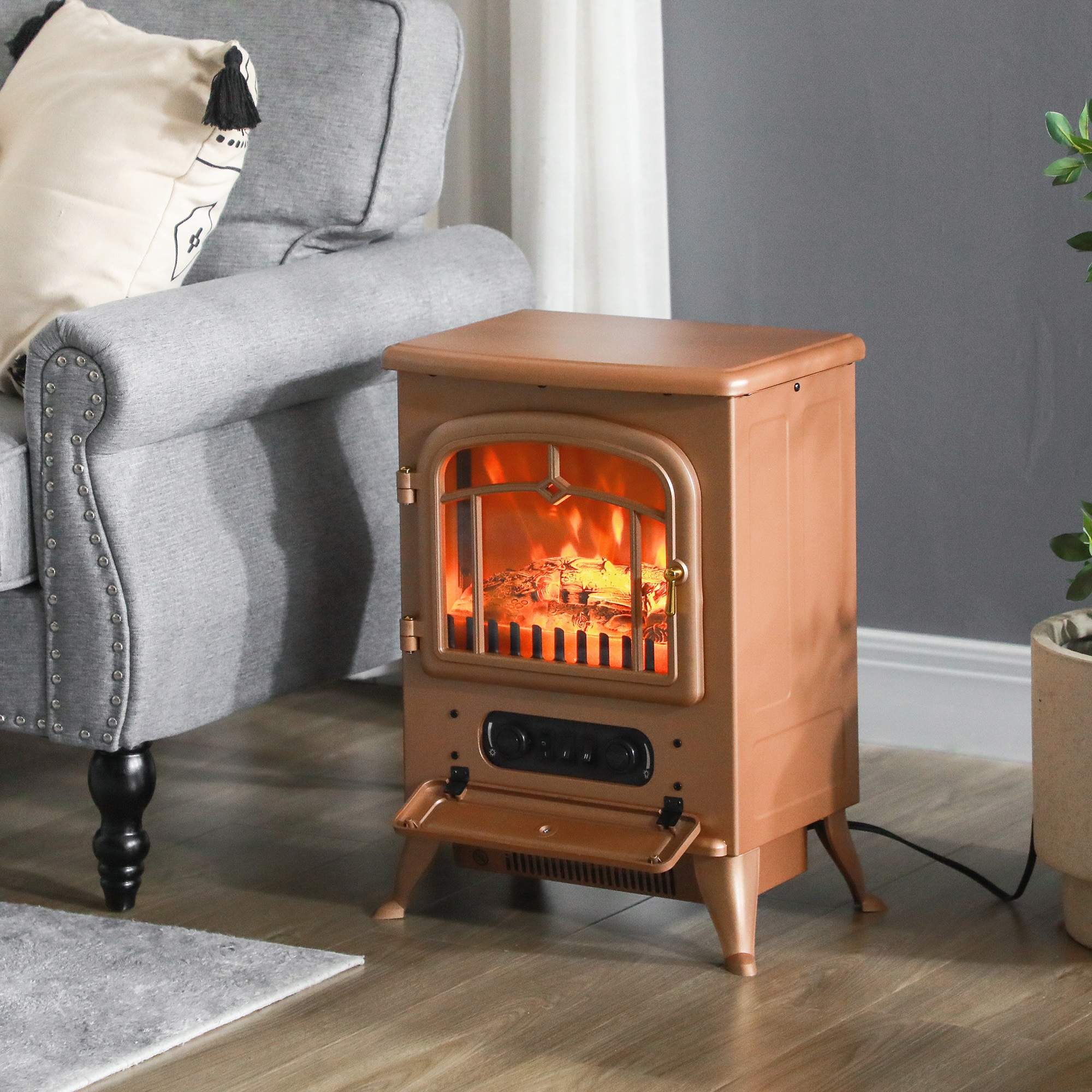 Bybafun 16.3-in W Brown(Assembly Required) Free standing Fan-forced Corner or Flat Wall Electric Fireplace - Image 2