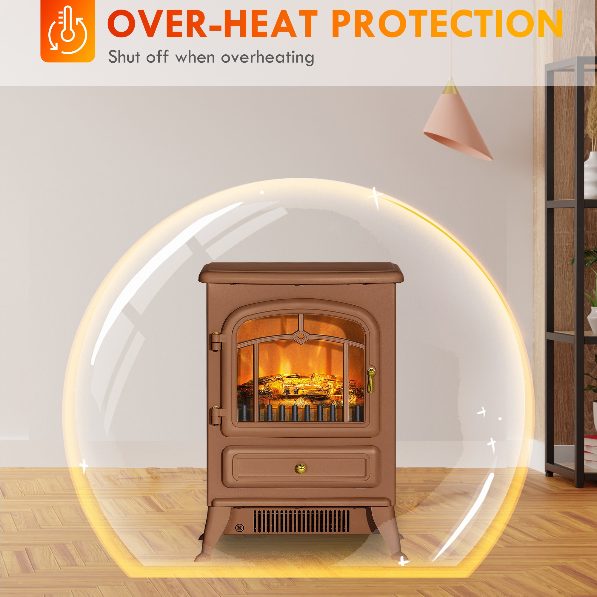 Bybafun 16.3-in W Brown(Assembly Required) Free standing Fan-forced Corner or Flat Wall Electric Fireplace - Image 3