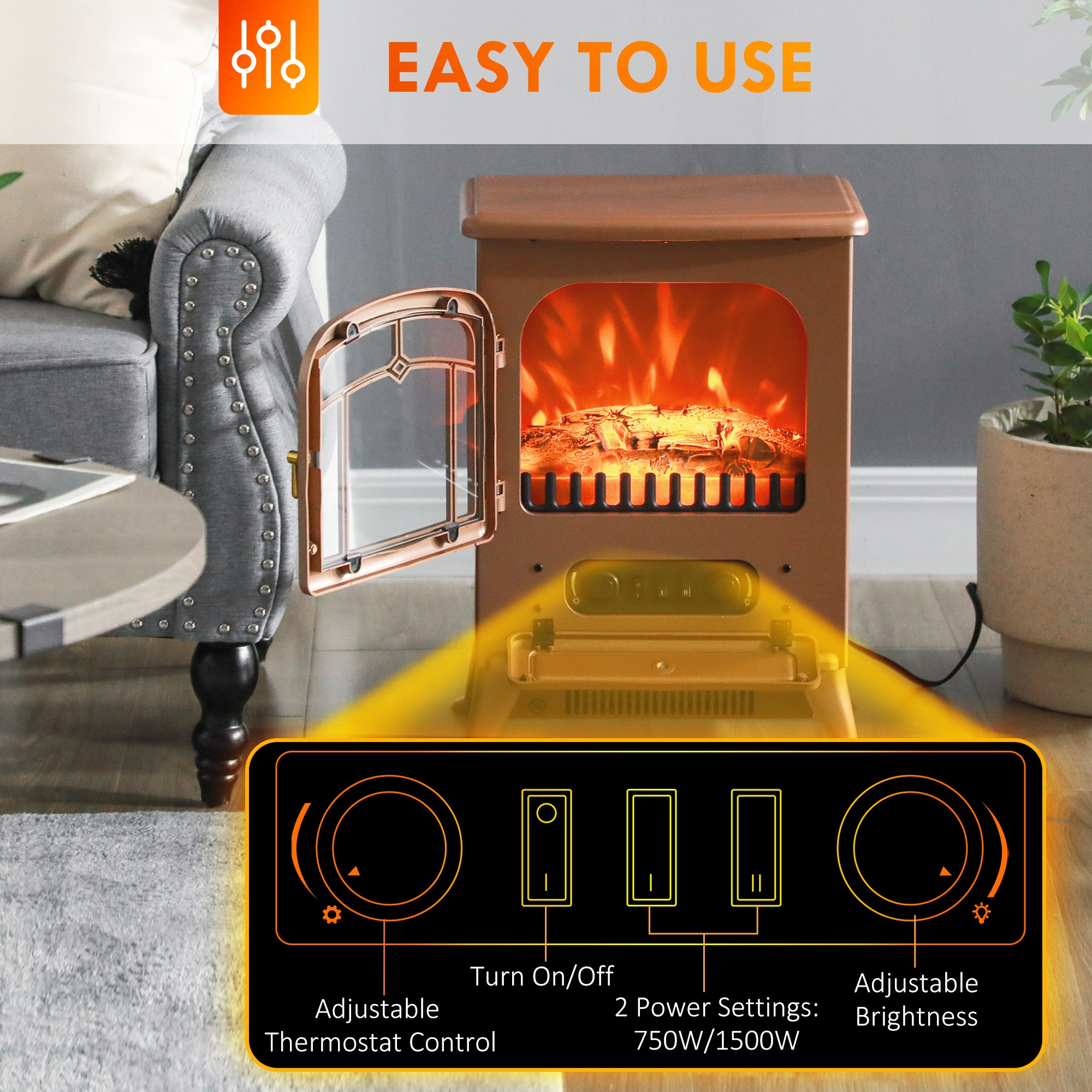Bybafun 16.3-in W Brown(Assembly Required) Free standing Fan-forced Corner or Flat Wall Electric Fireplace - Image 5