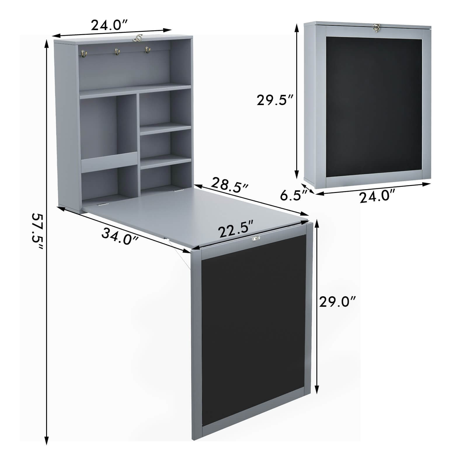 Fenbeli 44-lb Capacity Fold Down Wall Mounted Folding Desk with Storage Compartments and Blackboard Panel for Home Office and Small Spaces - Image 3