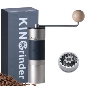 【Silver】KINGrinder K6 Manual Coffee Grinder Straight Handle Stainless Burr Supports grind settings for various brewing methods such as pour-over and espresso