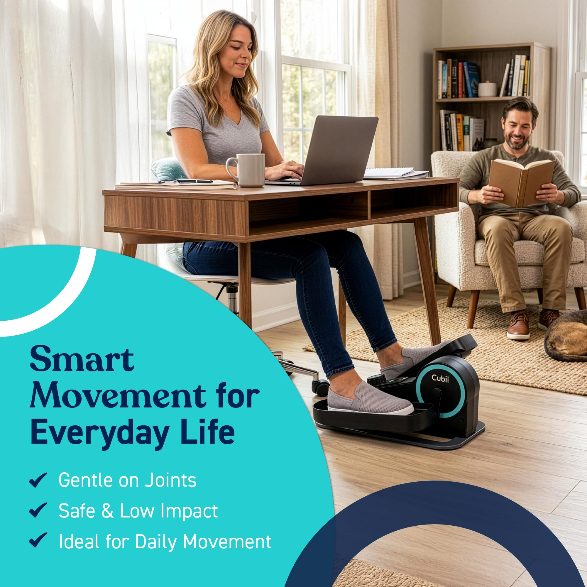 Cubii Move Under Desk Elliptical Bike Exerciser, Leg Exercise Machine, Aqua Smooth, low-impact elliptical motion builds strength and mobility without stressing knees, joints or back - Image 3